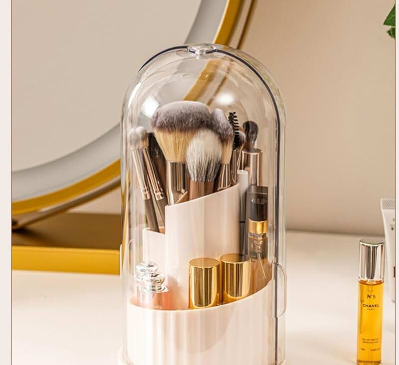 Rotating Makeup Brush Holder with Sliding Lid