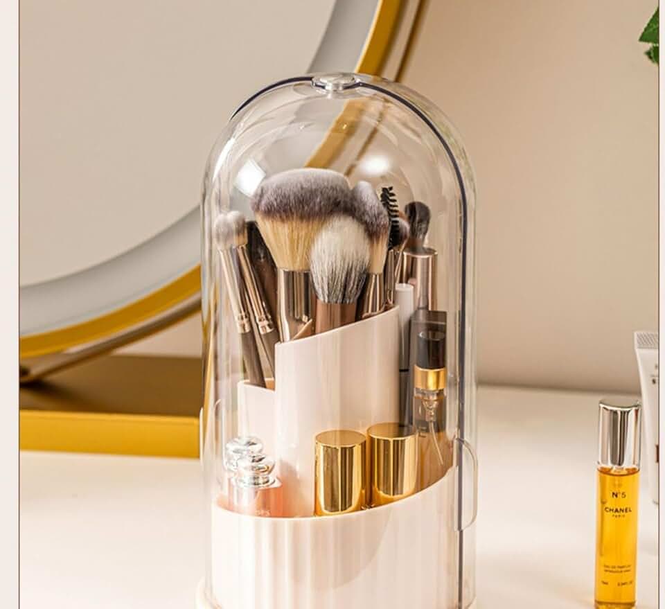 Rotating Makeup Brush Holder with Sliding Lid