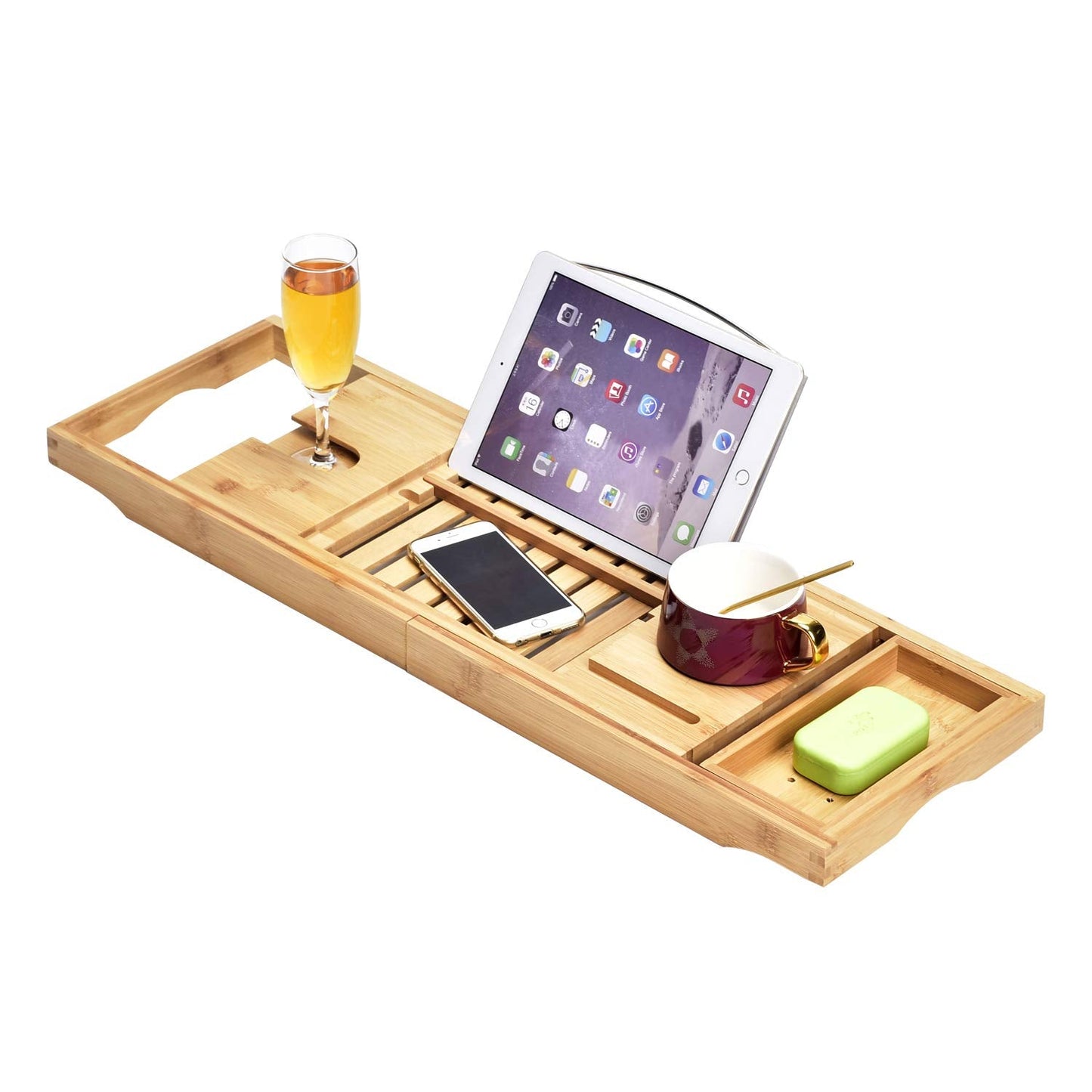 Bathtub Caddy TrayBamboo Bathtub Tray Caddy  Wood Bath Tray ExpandableCan be Placed Book and Integrated Tablet Smartphone and Wine Holder  Gift Idea for Loved Ones