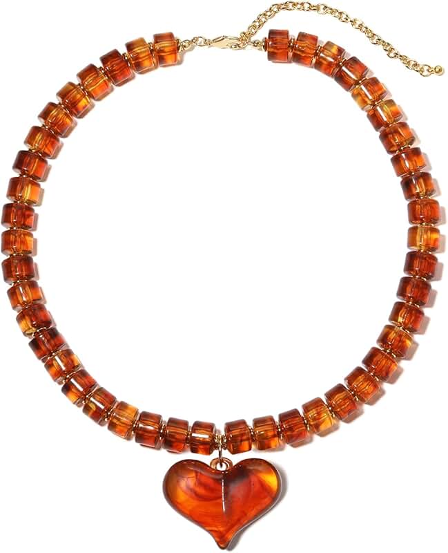 Orange Beaded Heart Necklace for Women