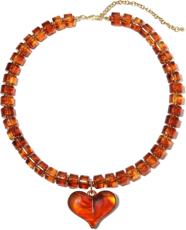 Orange Beaded Heart Necklace for Women