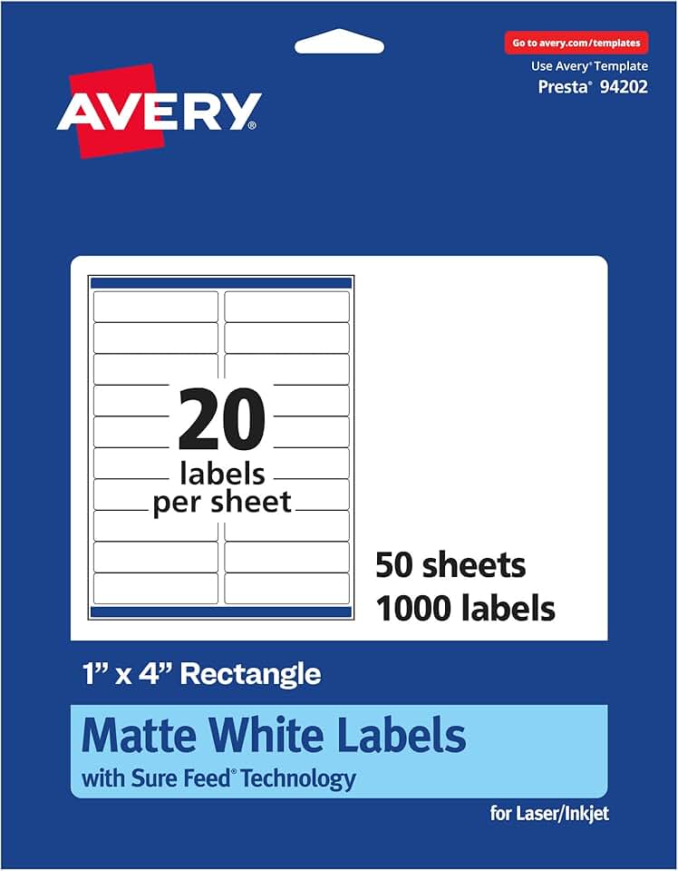 Matte White Rectangle Labels, 1" x 4", 1,000 sheets