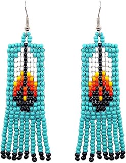 Handmade Native American Style Feather Bead Earrings