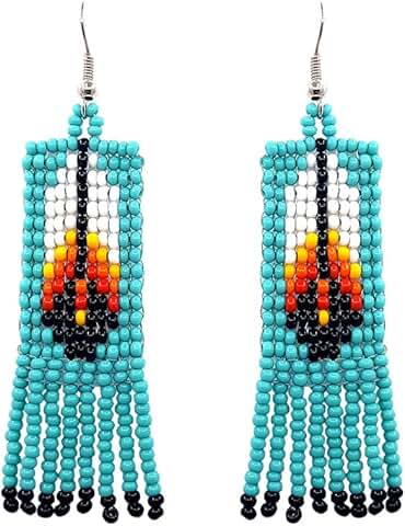 Handmade Native American Style Feather Bead Earrings
