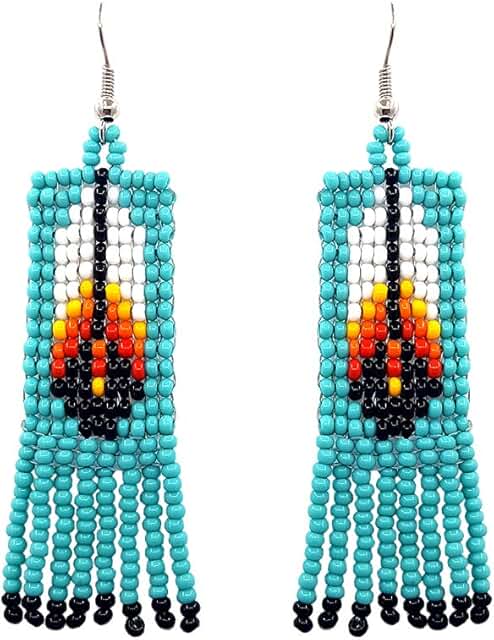 Handmade Native American Style Feather Bead Earrings