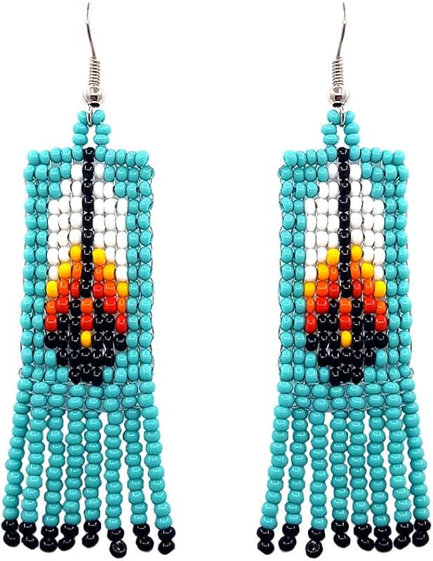 Handmade Native American Style Feather Bead Earrings