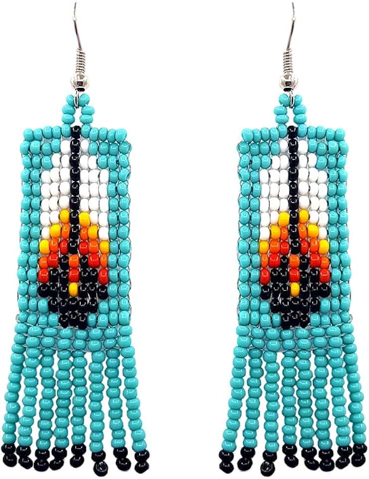 Handmade Native American Style Feather Bead Earrings