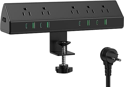 Desk Clamp Power Strip with USB and Surge Protection