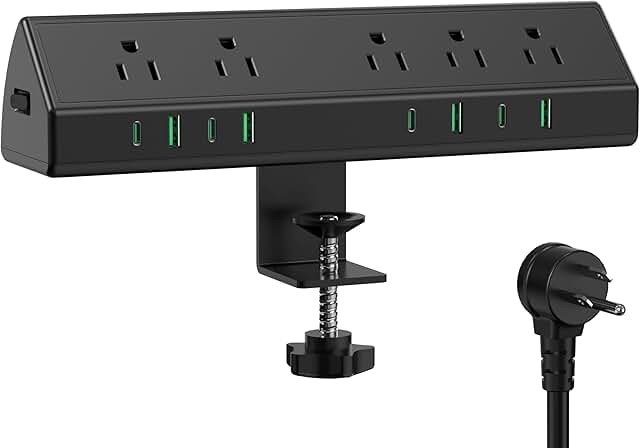 Desk Clamp Power Strip with USB and Surge Protection