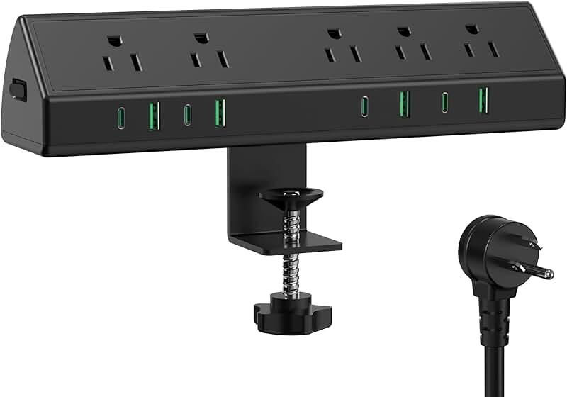 Desk Clamp Power Strip with USB and Surge Protection
