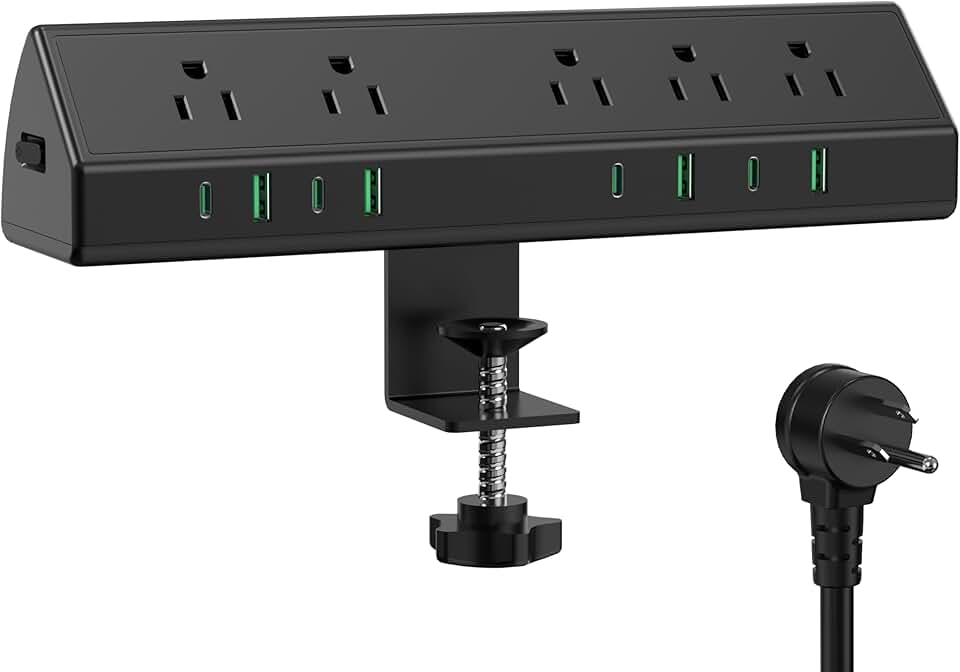 Desk Clamp Power Strip with USB and Surge Protection