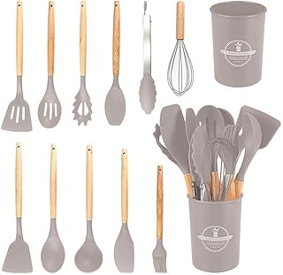 12-Piece Silicone Kitchen Utensil Set with Wooden Handles