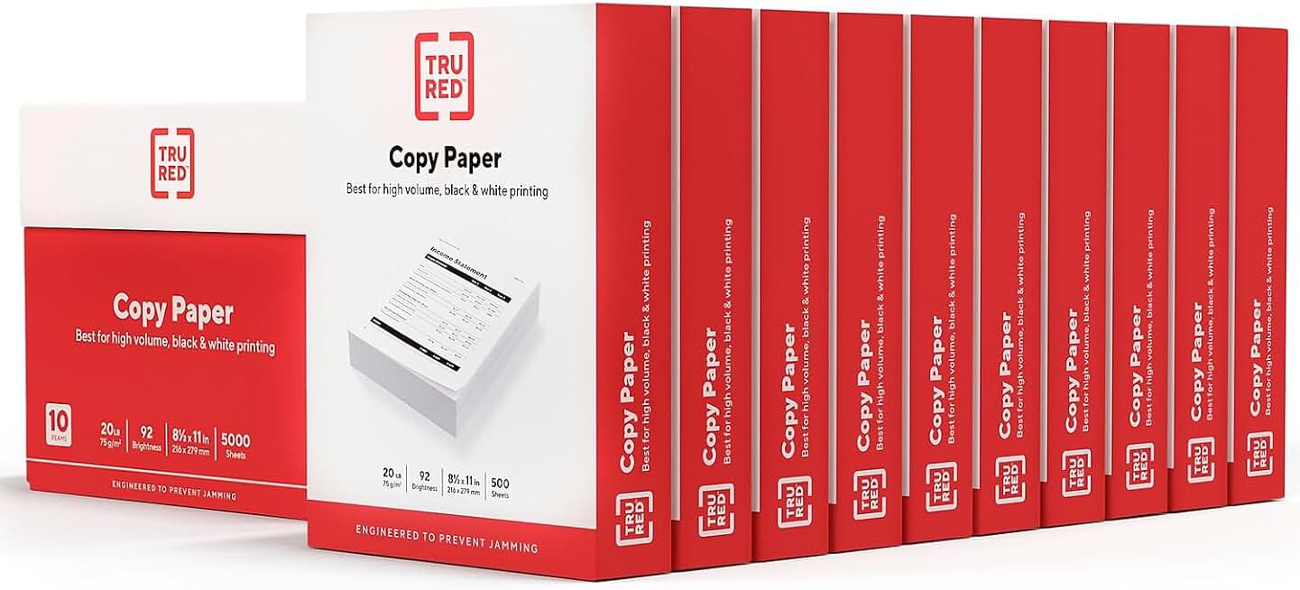8.5x11 Copy Paper, 20 lb, 92 Bright, 5000 Sheets