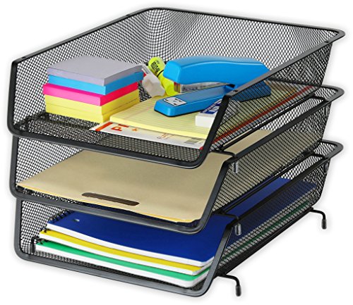 Stackable Desk File Organizer, 3 Pack, Black