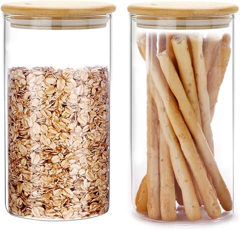 Set of 2 glass food storage jars with bamboo lids, 1200ml