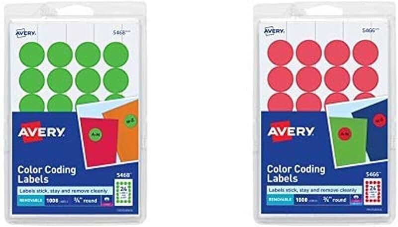 Self-Adhesive Removable Labels, 0.75 Inch, Green and Red, 1008 Pack