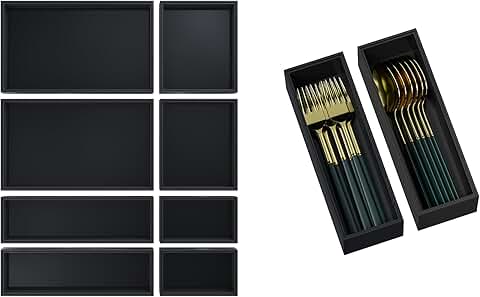 Small black silverware and drawer organizers, 8 pcs