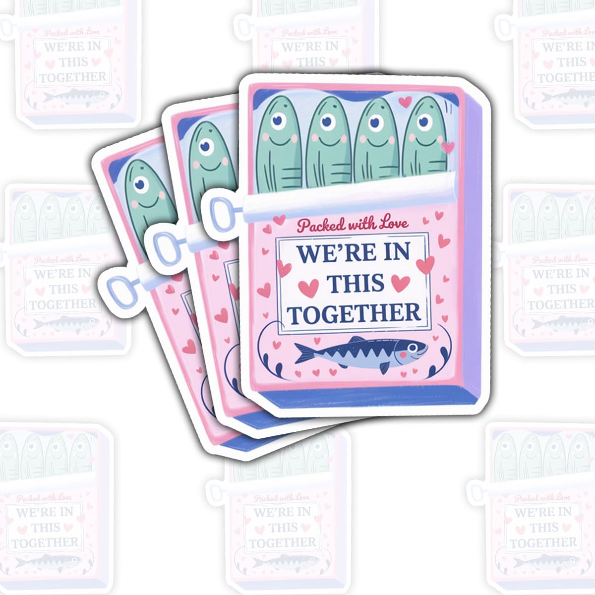 Three Pastel Sardines Sticker Set for Laptops and Water Bottles