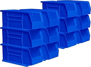 Stackable plastic storage bins, 12-pack, blue, 10.5" x 5.5" x 5"