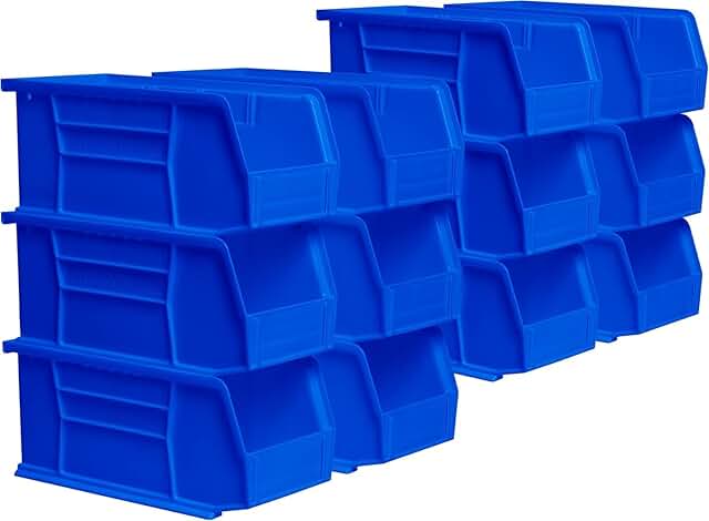 Stackable plastic storage bins, 12-pack, blue, 10.5" x 5.5" x 5"