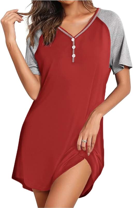 Short Sleeve V-Neck Nightgown for Women, S-XXL