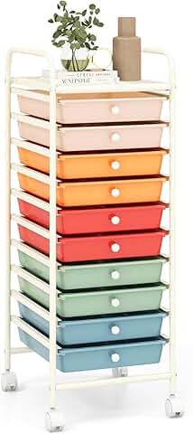 Rolling Storage Cart with 10 Drawers and Lockable Wheels