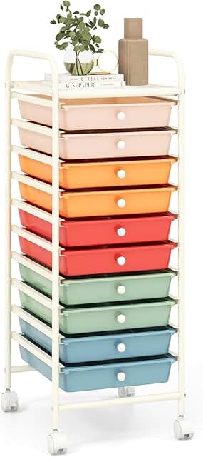 Rolling Storage Cart with 10 Drawers and Lockable Wheels