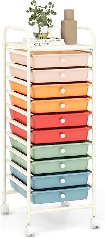 Rolling Storage Cart with 10 Drawers and Lockable Wheels