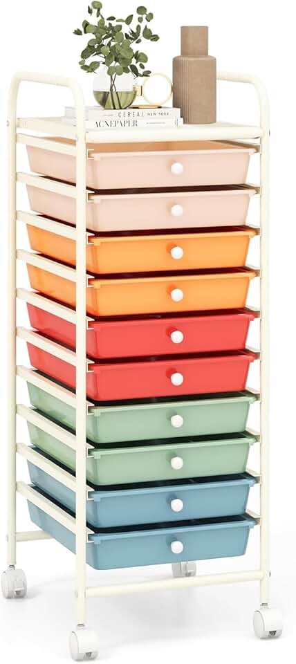 Rolling Storage Cart with 10 Drawers and Lockable Wheels