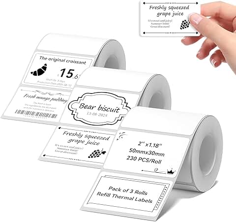 Thermal Label Maker Paper 50x30mm, 230 Labels/Roll