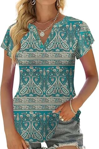 Women's Casual V-Neck Ruffle Short Sleeve Summer Top
