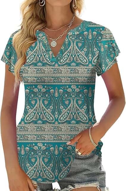 Women's Casual V-Neck Ruffle Short Sleeve Summer Top