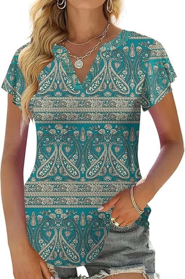 Women's Casual V-Neck Ruffle Short Sleeve Summer Top