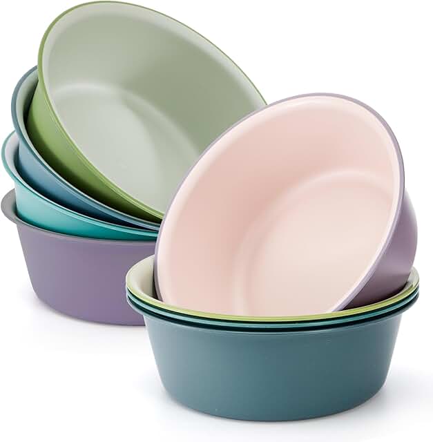 Set of 8 Round Plastic Wash Basins, 5 Quart