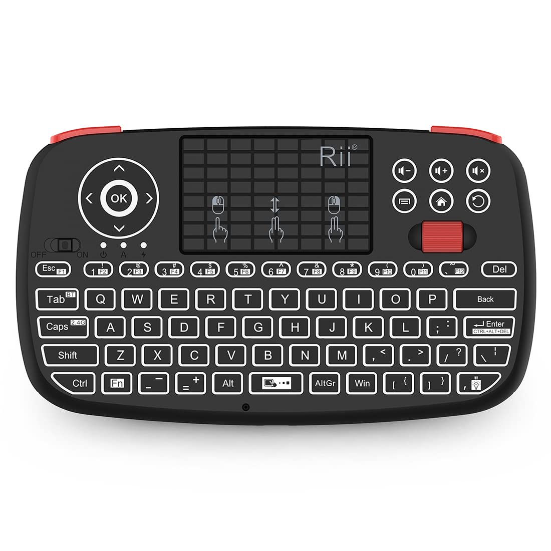 (Upgrade) i4 Mini Bluetooth Keyboard with Touchpad, Blacklit Portable Wireless Keyboard with 2.4G USB Dongle for Smartphones, PC, Tablet, Laptop TV Box iOS Android Windows Mac.Black