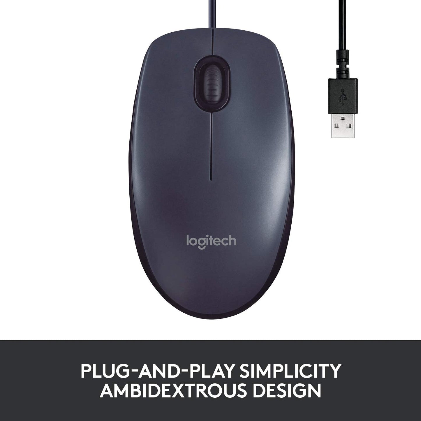 B100 Corded Mouse - Wired USB Mouse for Computers and laptops, for Right or Left Hand Use, Black