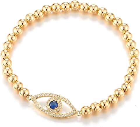 Evil Eye Beads Bracelet for Women with Blue and White Zirconia