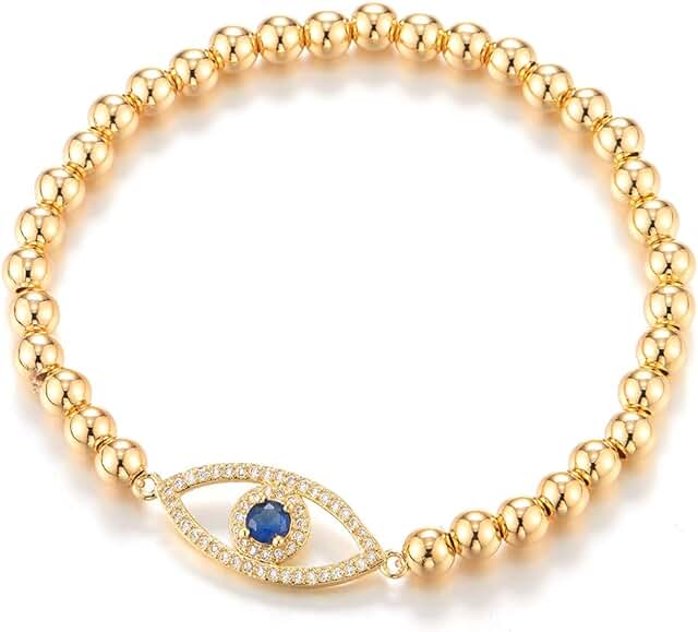 Evil Eye Beads Bracelet for Women with Blue and White Zirconia