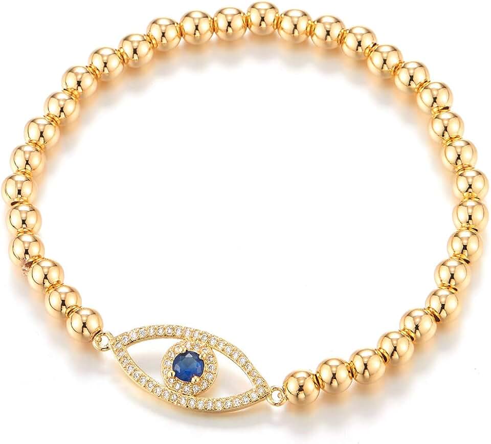 Evil Eye Beads Bracelet for Women with Blue and White Zirconia
