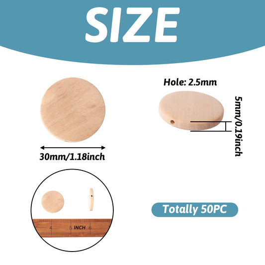 50Pcs Unpainted Wooden Coin Beads 30x5mm