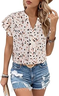 Women’s Floral Ruffle Short Sleeve V-Neck Top