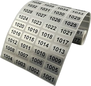 Waterproof Number Stickers 0.39 x 0.78 Inch Black on Silver (1001-2000)