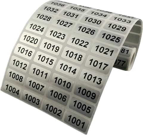Waterproof Number Stickers 0.39 x 0.78 Inch Black on Silver (1001-2000)