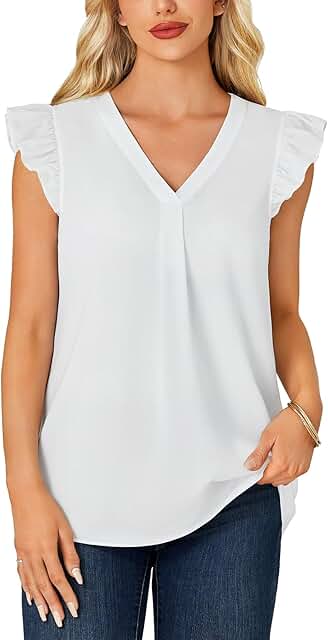 Women's Summer V-Neck Pleated Ruffle Tank Top