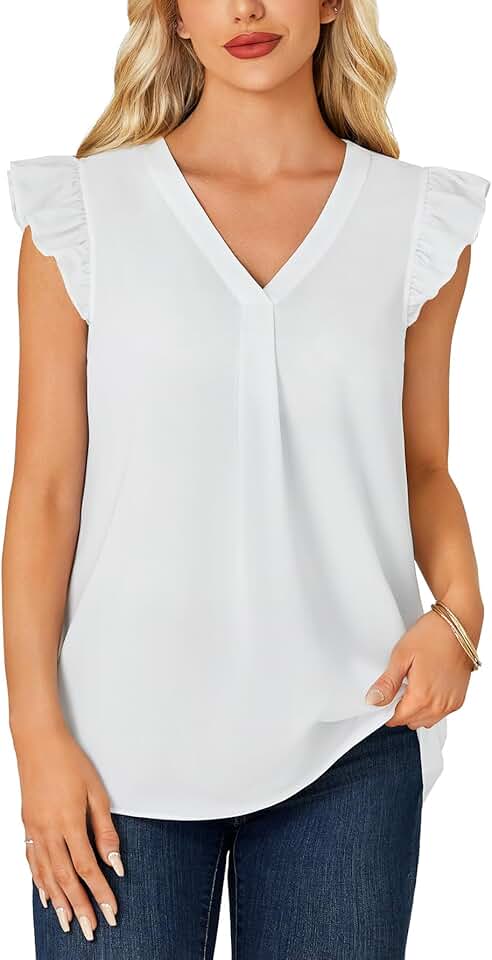 Women's Summer V-Neck Pleated Ruffle Tank Top