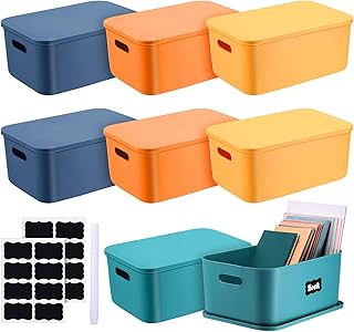 8-Piece Colorful Plastic Storage Bins with Lid and Handle