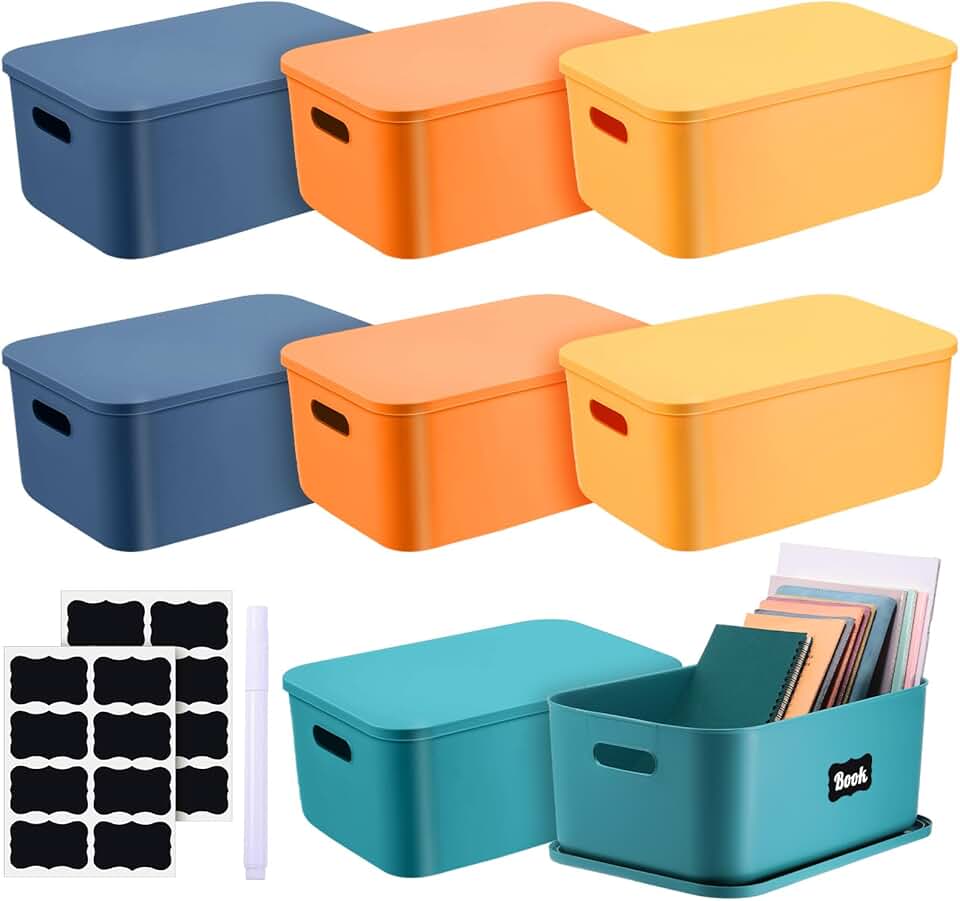 8-Piece Colorful Plastic Storage Bins with Lid and Handle