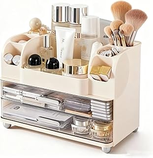 Cream-colored Drawer and Beauty Tool Organizer