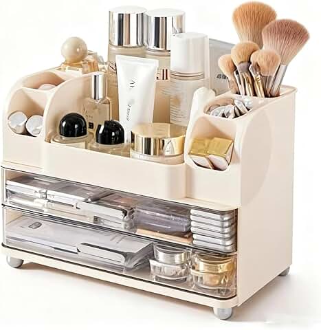 Cream-colored Drawer and Beauty Tool Organizer