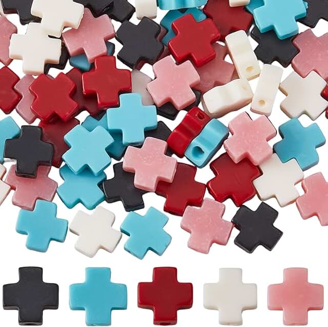 Small Cross Beads, 100 Pieces, 5 Colors for Jewelry Making